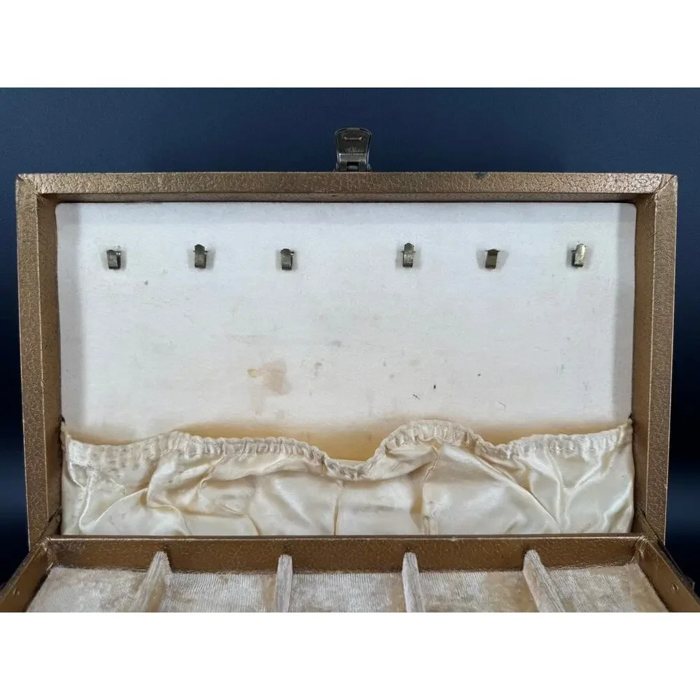 Vintage 1950s Bond St Jewel Case Jewelry Box Gold Velvet USA Mid Century 12.5
